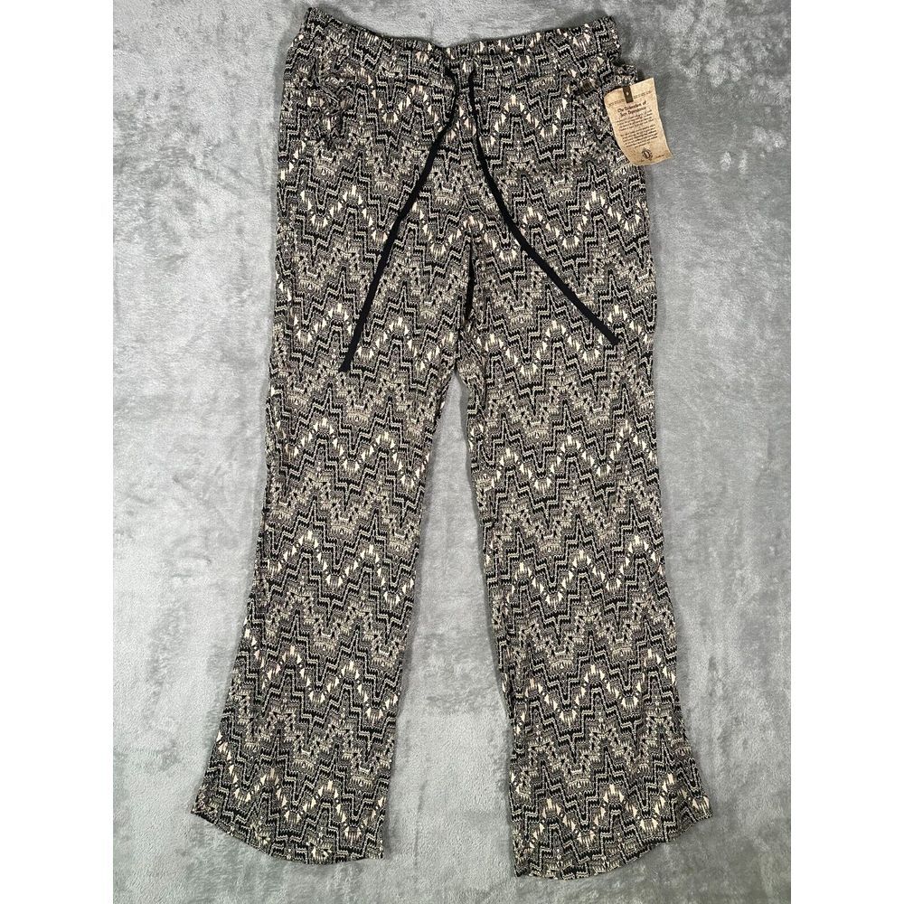NWT Democracy Women's Black and Beige Geometric Rayon Pants Size 10